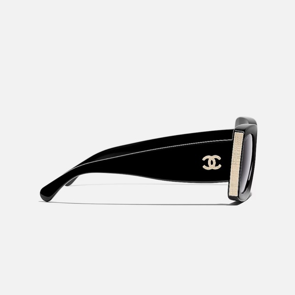 CHANEL Black Square Sunglasses with Gold Accents - Picture 3 of 4
